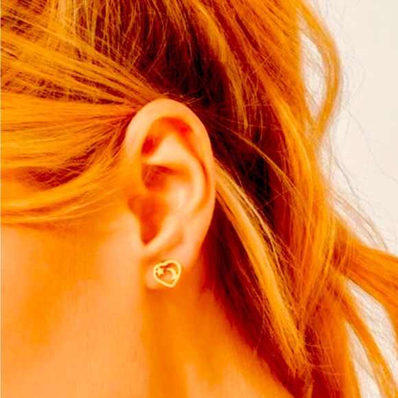 “Night Sky in my Heart” Gold Stainless Steel Lasercut Crescent Star Stellar Stud - Picture 5 of 11